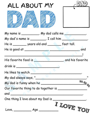 Father's Day Survey Printable | All About Dad Questionnaire | Kids' Father's Day Gift | Fun & Heartfelt Activity for Dad & Grandpa