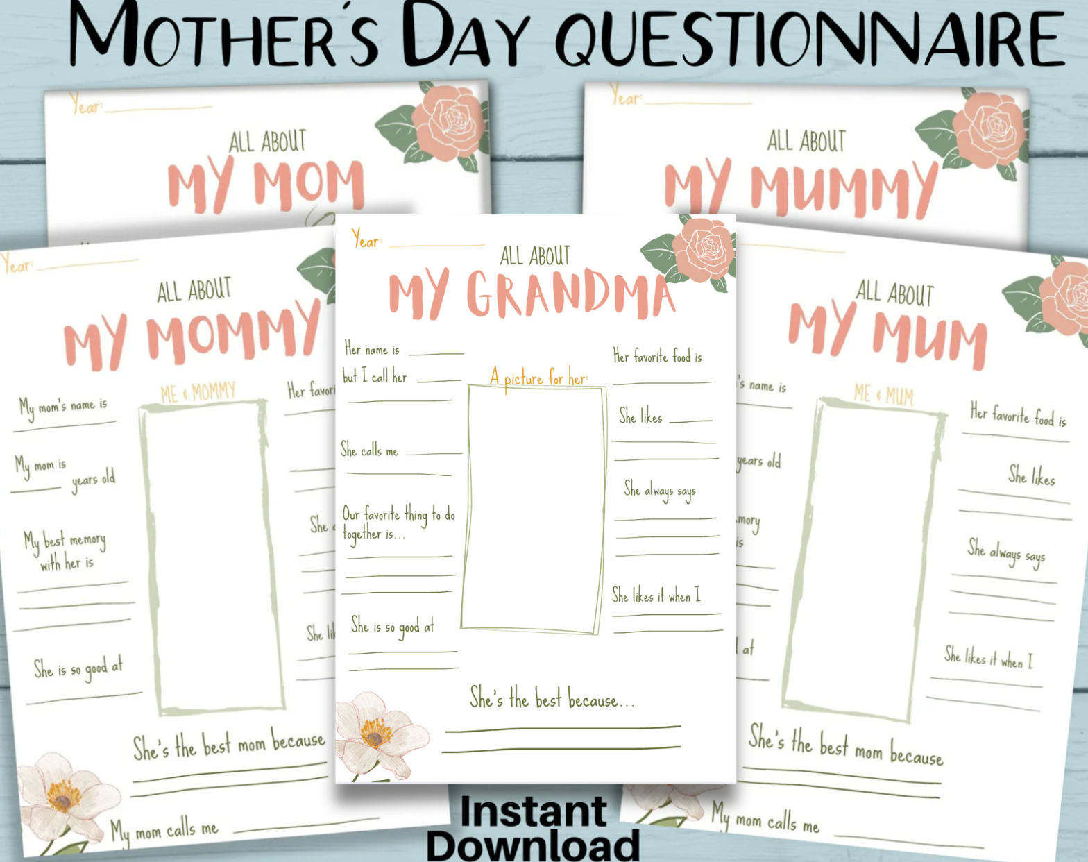 All About Mommy - Mother's Day Printable from young children)