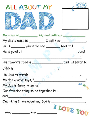 Father's Day Survey Printable | All About Dad Questionnaire | Kids' Father's Day Gift | Fun & Heartfelt Activity for Dad & Grandpa