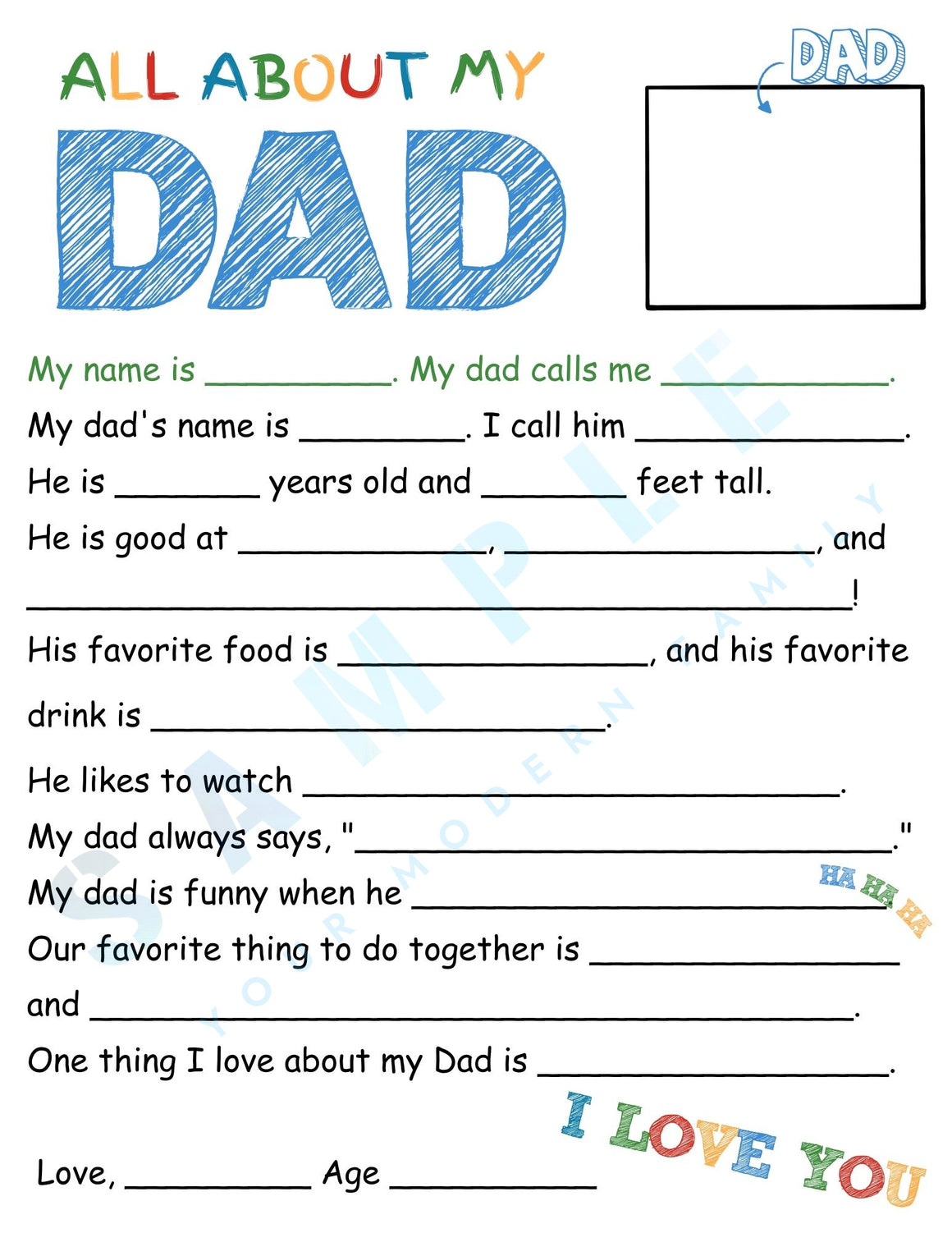 Father's Day Survey Printable | All About Dad Questionnaire | Kids' Father's Day Gift | Fun & Heartfelt Activity for Dad & Grandpa